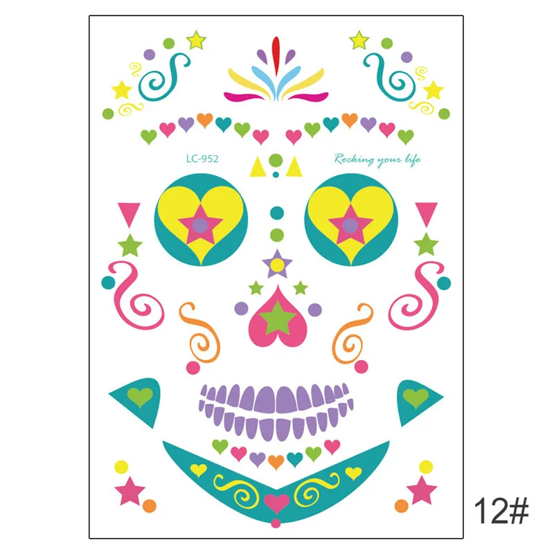 Новая временная татуировка на Хэллоуин наклейка 1 шт День мертвых Dia de los Muertos маска для лица сахар тату наклейка с черепом - Color: 1pcs Color 16