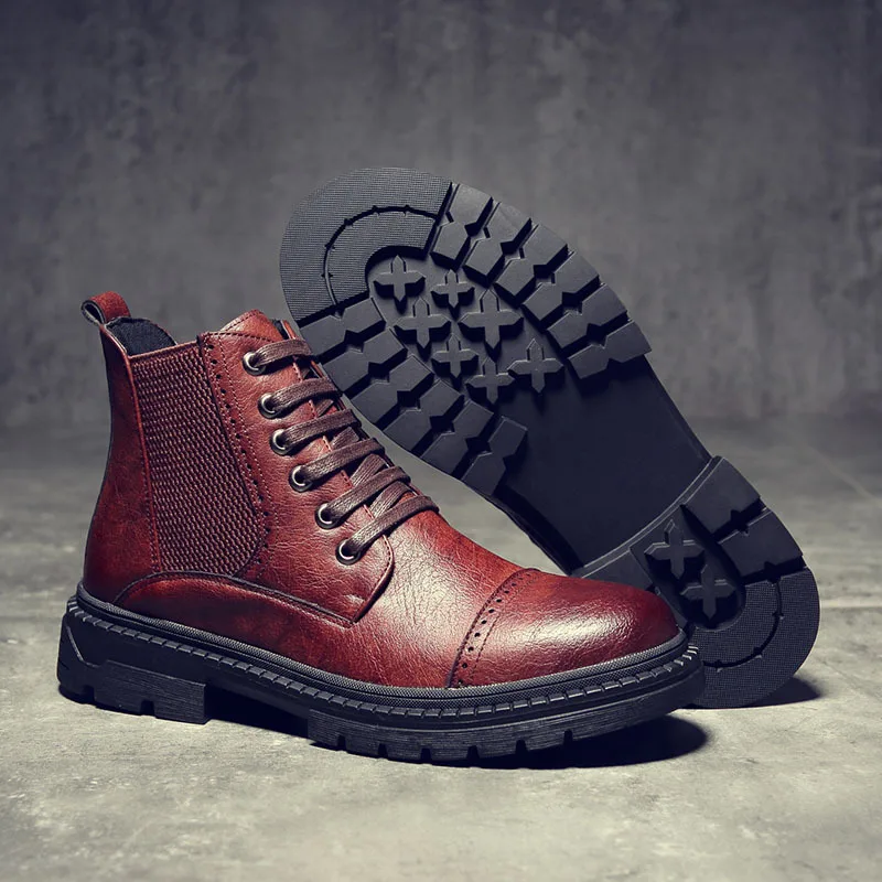 

Korean-style plus Velvet Cotton Boots Fashion Workwear Short Boots Versatile England Big Head Leather Boot Men's Boots Model G07