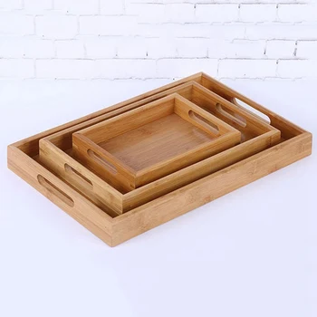 

Wooden Serving Tray Tea Cutlery Trays Storage Pallet Fruit Plate Decoration Food Bamboo Rectangular