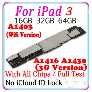 

Free iCloud Mainboard for ipad 3 Motherboard A1403 / A1416 3G or A1430 Wifi Original unlocked for ipad 3 Logic boards with chips