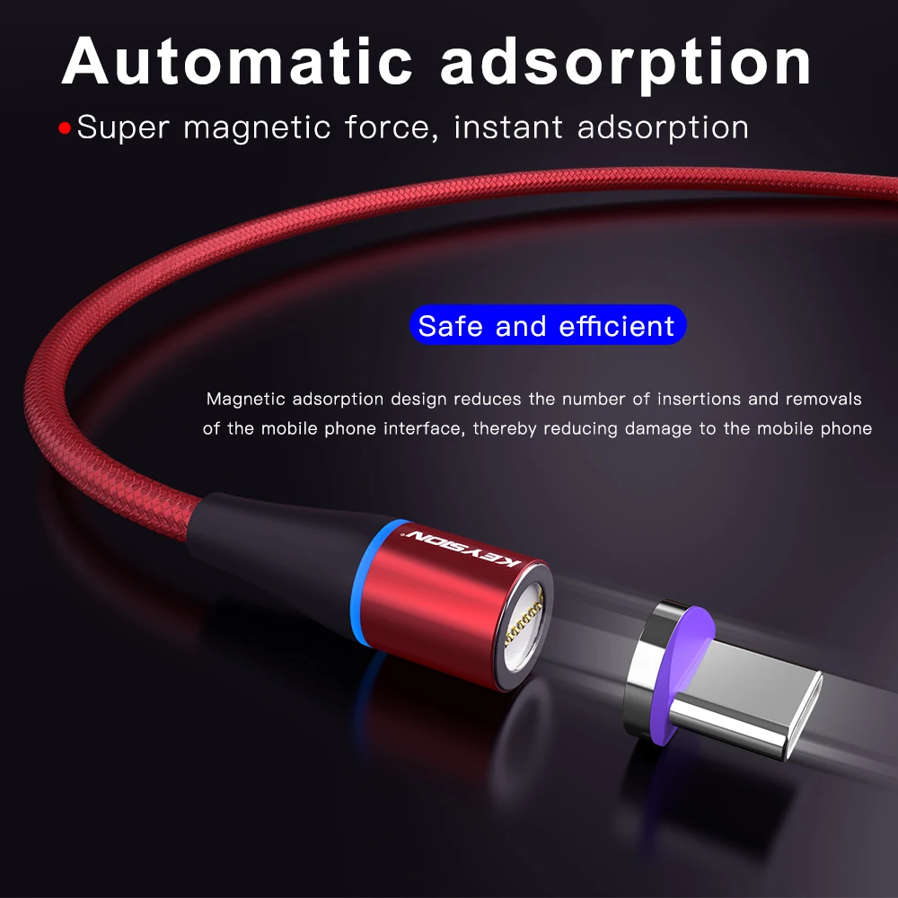 KEYSION USB Type-C Fast Charging Magnetic Cable For Xiaomi Mi 9T 9 se A3 redmi note 7 K20 pro 7A USB C Phone Magnet Charger wire