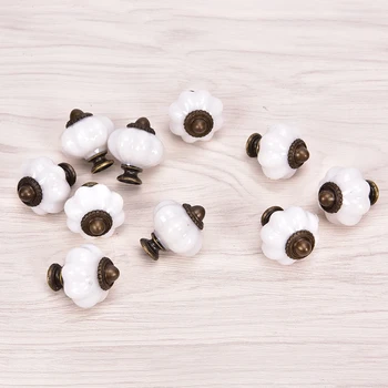 10pcs Vintage Furniture Handle Door Knobs Drawer Cupboard Kitchen Pull Handle Pumpkin Ceramic Cabinet Handles Retro Hardware