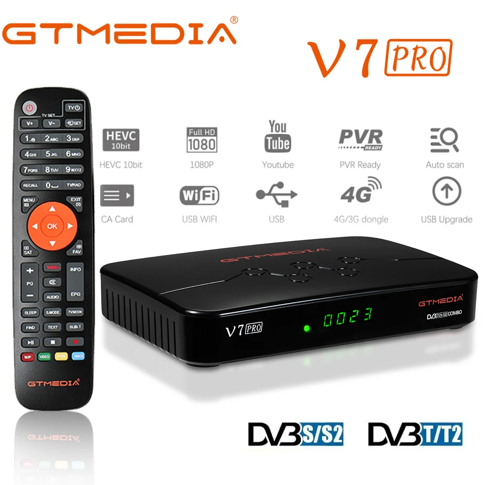 

2020 New Satellite tv receiver GTMEDIA V7 Pro DVB-S2/S2X+DVB-C tv tuner update from V7 Plus support 4G dongle H.265 CCam decoder