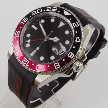 

PARNIS Automatic Men's Wristwatch GMT Date Rubber Band Nologo Dial Stainless Steel Case
