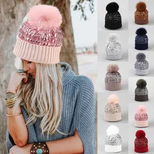 Модная женская зимняя вязаная шапка, комплект с шариковым воротником, Толстая теплая однотонная шапка с наушниками, вязаная шапка, лыжная шапка A1