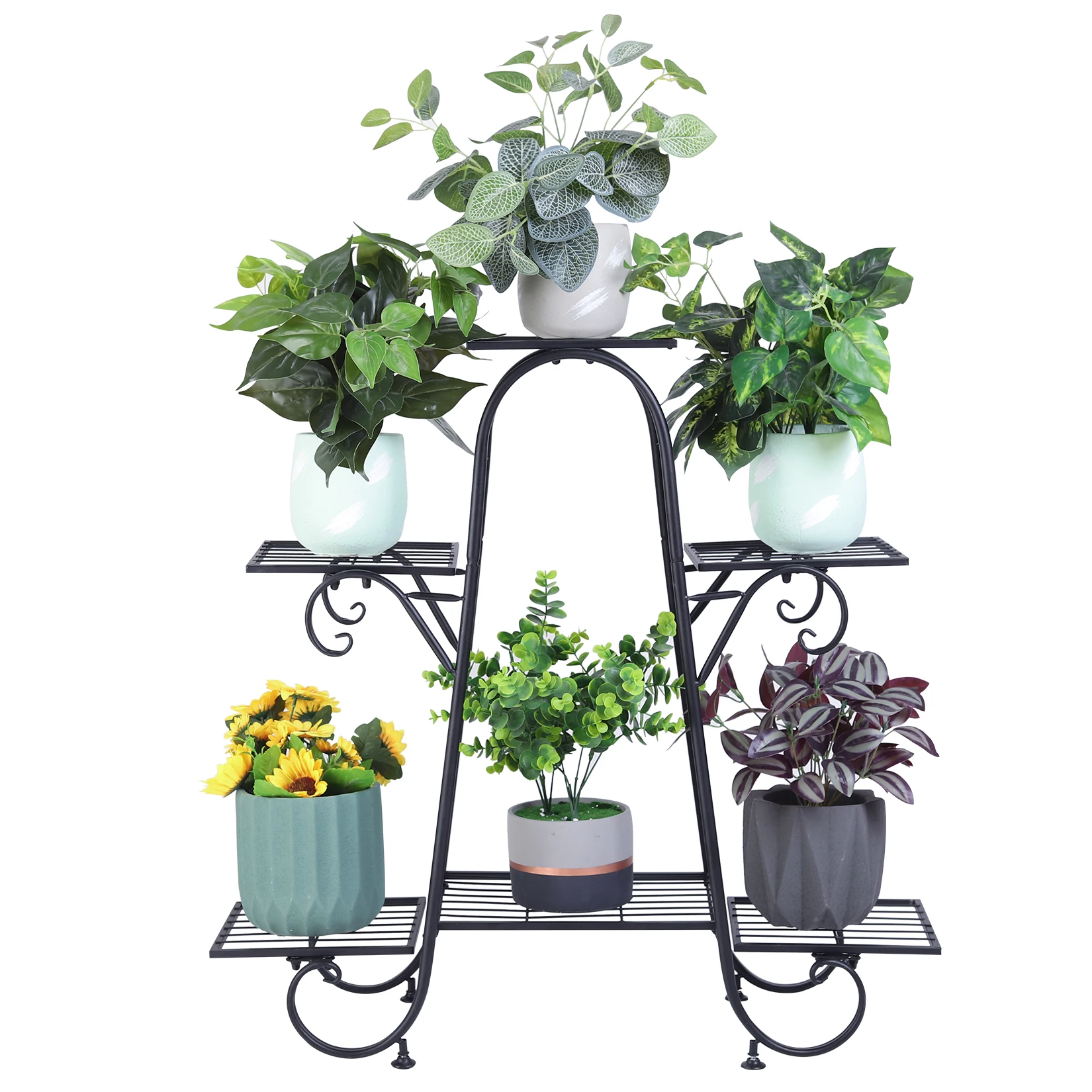 6 Tiers Plant Stand for Indoor and Outdoor Black Metal Flower Pot Shelf Multi-Tiered Plant Pot Holding Display Rack plant stand