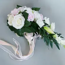 Романтический свадебный для невест Водопад Букет Искусственные розы цветы с лентой