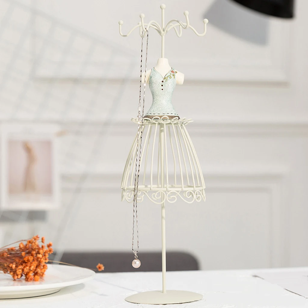 32 cm/13 inch Creative Doll Jewelry Stand Holder Iron Resin Mini Skirt Model Rack Lady Figure Home Decor Jewelry Store Display