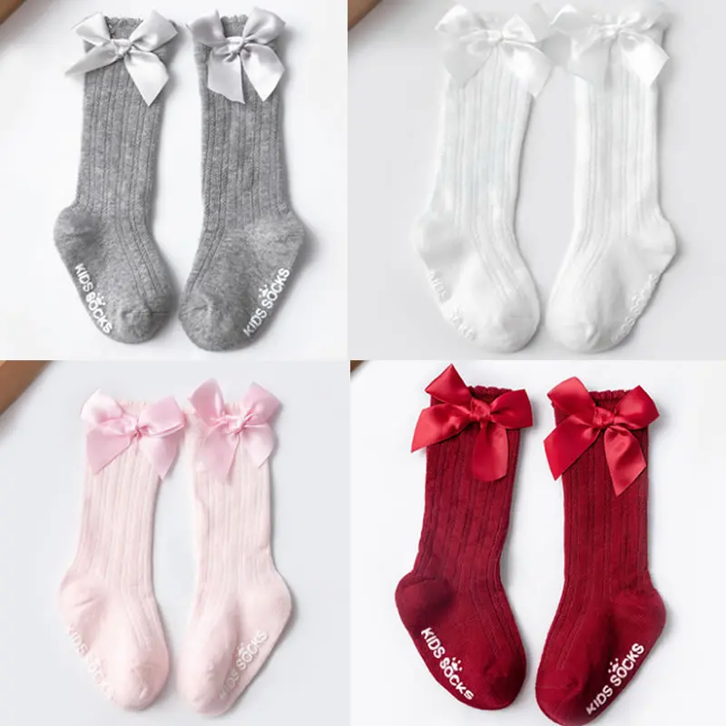 1 Pair leg warmers Girls Big Bow Knee High Long Soft Cotton Lace Socks Fashion Toddlers Baby Kids stocking knee high Legwarmers