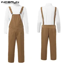 INCERUN, Брендовые мужские однотонные штаны на подтяжках, модные комбинезоны, Свободные повседневные уличные мужские прямые штаны, комбинезон для бега