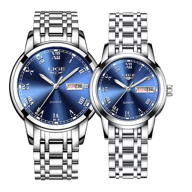 Couple Watches for Lovers Quartz Wristwatch Fashion Business Men Watch for Women Watches Stainless Steel White Gold Pair Hour 