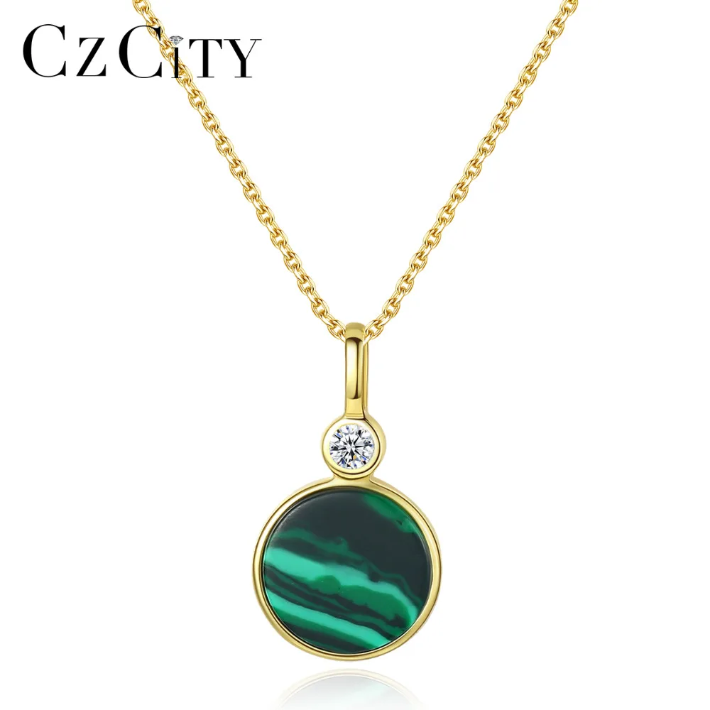 CZCITY новое кольцо 18K позолоченное 925 стерлингового серебра изумрудно Малахитовый