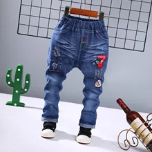 Ковбойские штаны с вышитыми рисунками для мальчиков 2-6 лет г. Весенние детские джинсы эластичные гусеничные