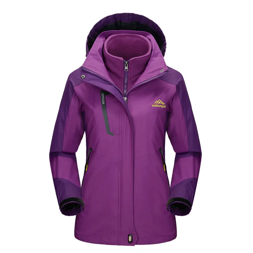 Зимняя флисовая куртка из 2 предметов для походов и кемпинга для мужчин и женщин, водоотталкивающая теплая брендовая куртка с капюшоном VA299 - Цвет: Women Purple