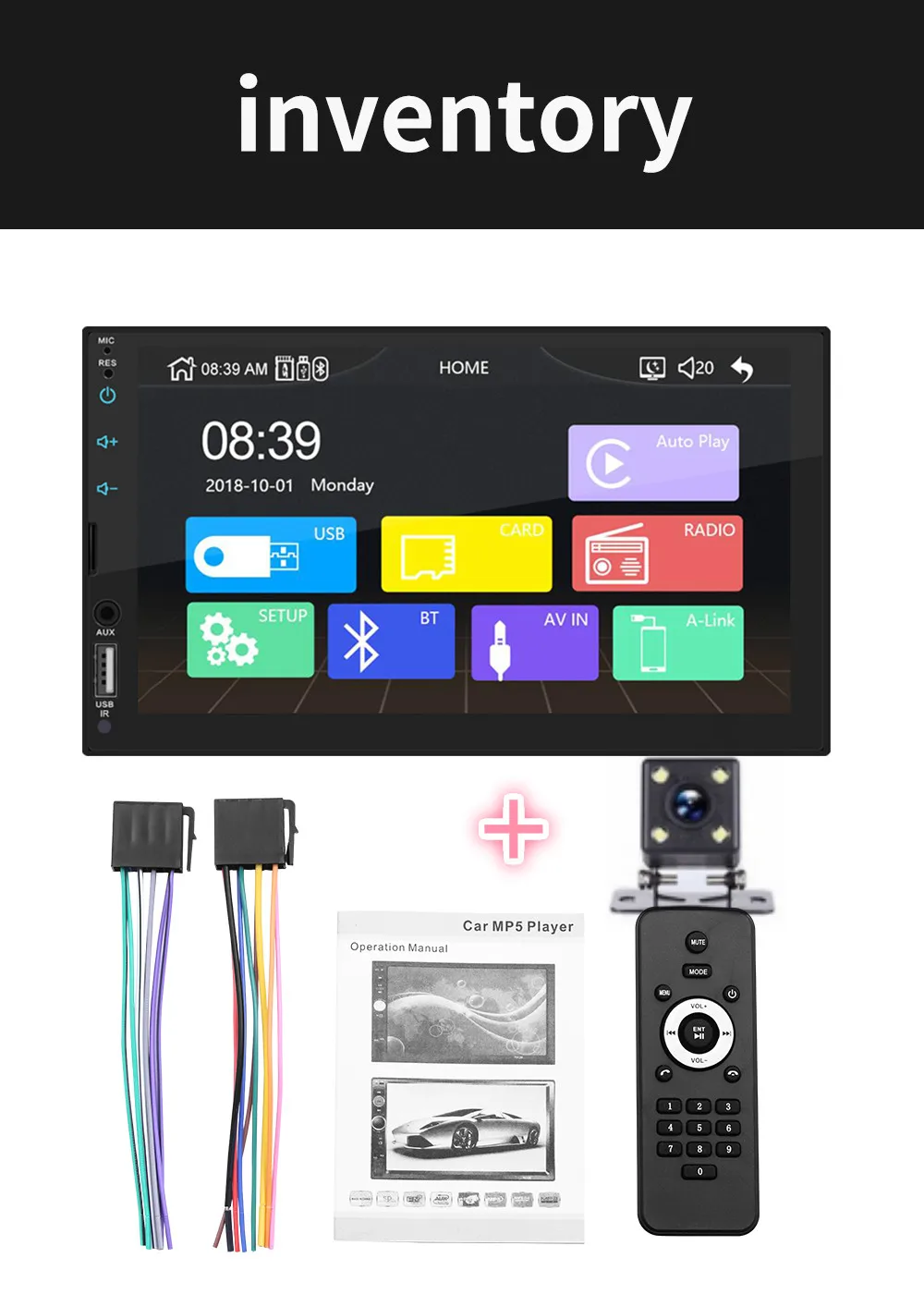 2 Din Apple Carplay автомобильный Радио Bluetooth Авто " сенсорный экран видео MP5 плеер USB TF ISO стерео Система головное устройство - Цвет: Car Radio with Cam 1