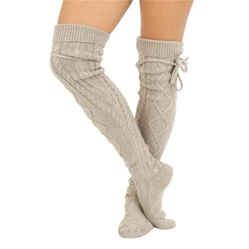 

New Arrival Female Knitted Socks Ladies Solid Color Color Long Tube Socks Woolen Stocking Winter Warm Stocks