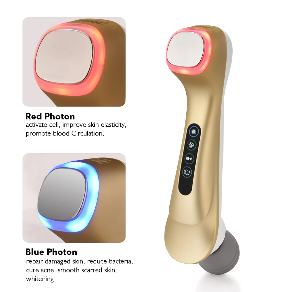 

2 in 1 Cold&Hot Face Body Massage Blue Red Light LED Photon Facial Care Tool Shrink Pores Whitening Skin Repair Beauty Machine