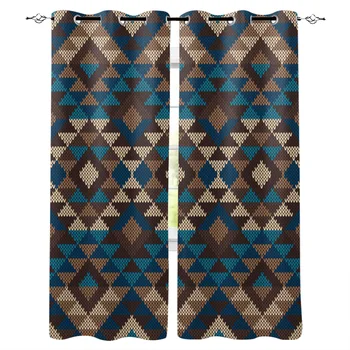

Diamond Ethnic Style Indian Civilization Window Curtains Living Room Kitchen Curtains for Bedroom Left and Right Biparting Open