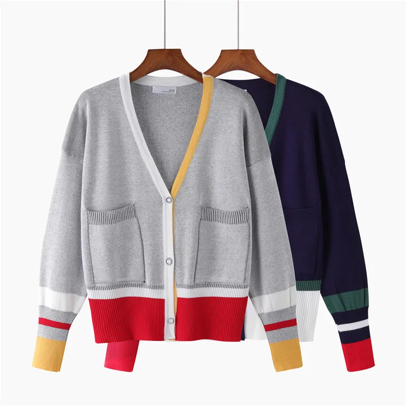 

Кардиган HLBCBG, вязаный, однобортный, с длинным рукавом, контрастных цветов