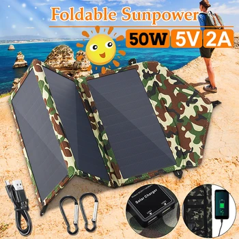 

50W Folding Waterproof Sun Power Solar Cells Charger 5V Double USB Output Devices Portable Solar Panels for Smartphones