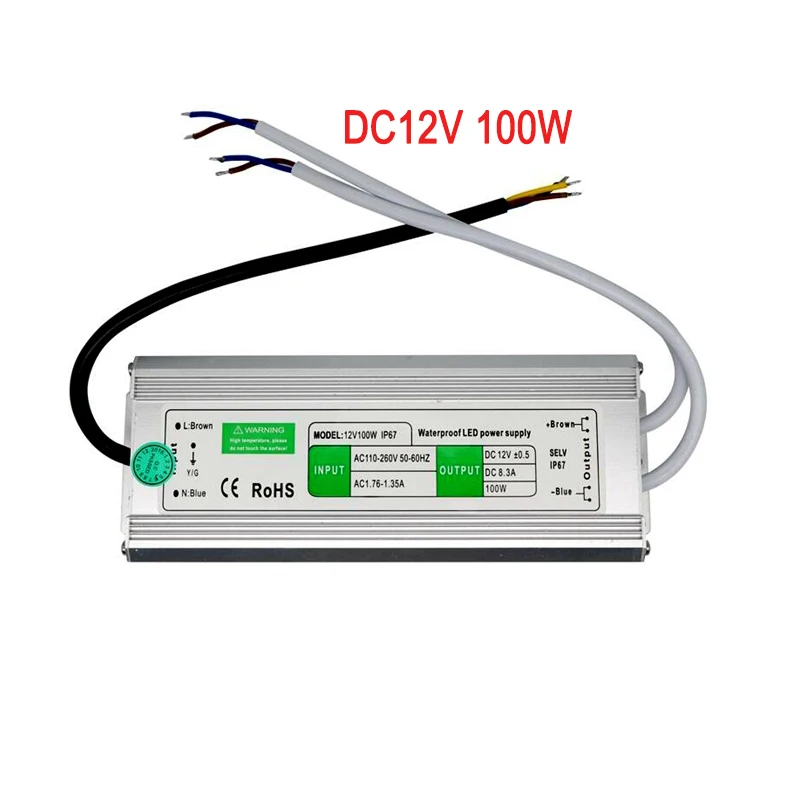 AC110 ~ 220V к DC 24V LED источник питания 12V водонепроницаемый трансформатор 10w 15w 20w 60w 80w 100w