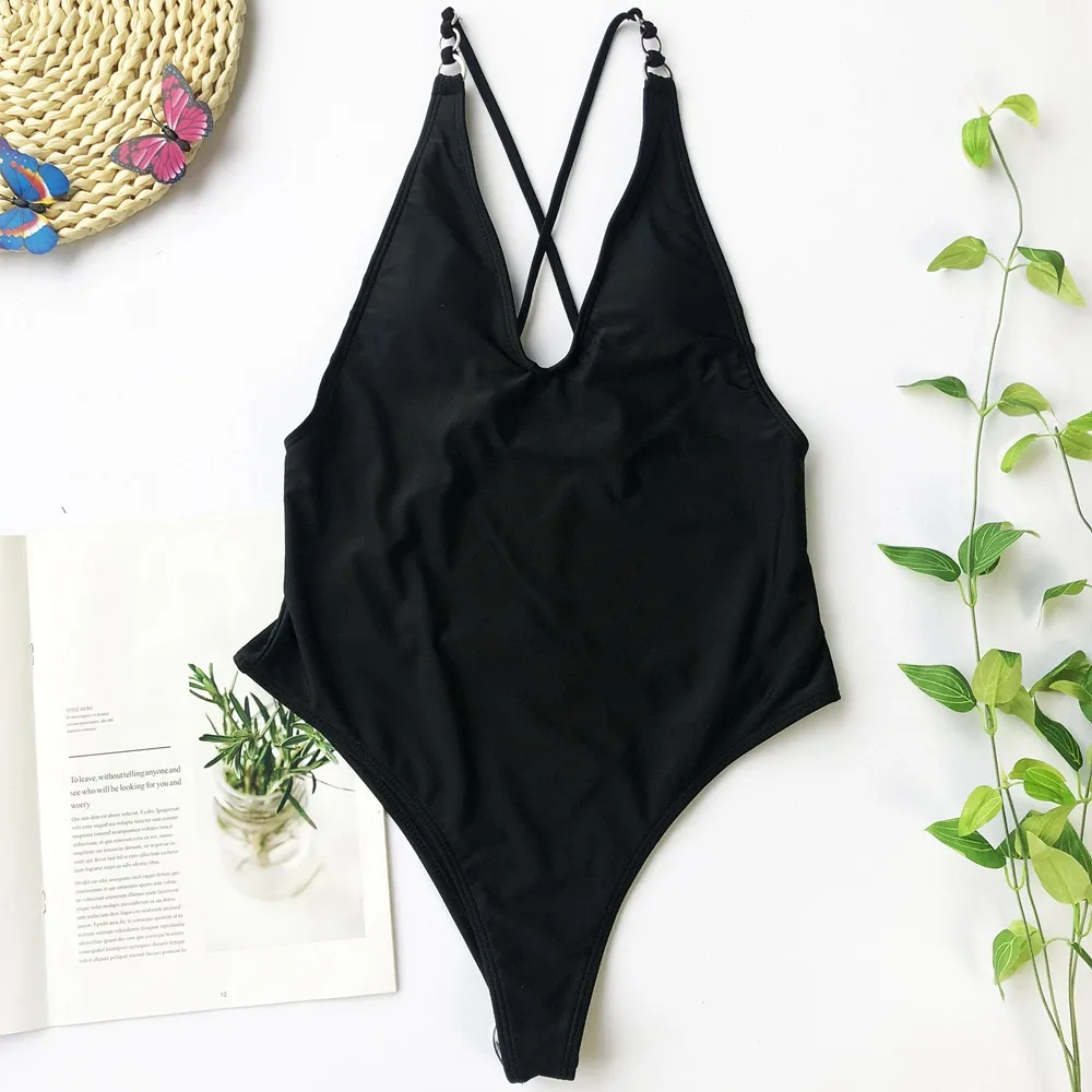 May One Piece Swimsuit High Cut Out Swimwear Women Sexy Bodysuit Black Female 2020 New Strap One-piece Bathing Suit