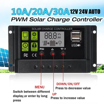 

30A 20A 10A 12V/24V Auto Solar Charge Controller PWM PV Solar Battery Charger Solar PV Regulators
