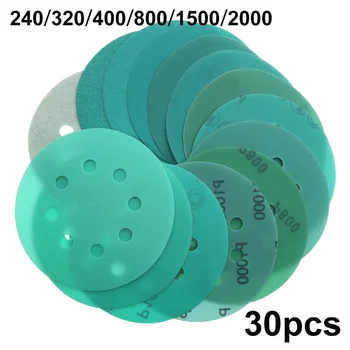 

30pcs Polisher Sanding Disc 125mm 8 Hole 240 2000 Grit Hook Loop Green Film Sanding Pads Polishing Sander Pads