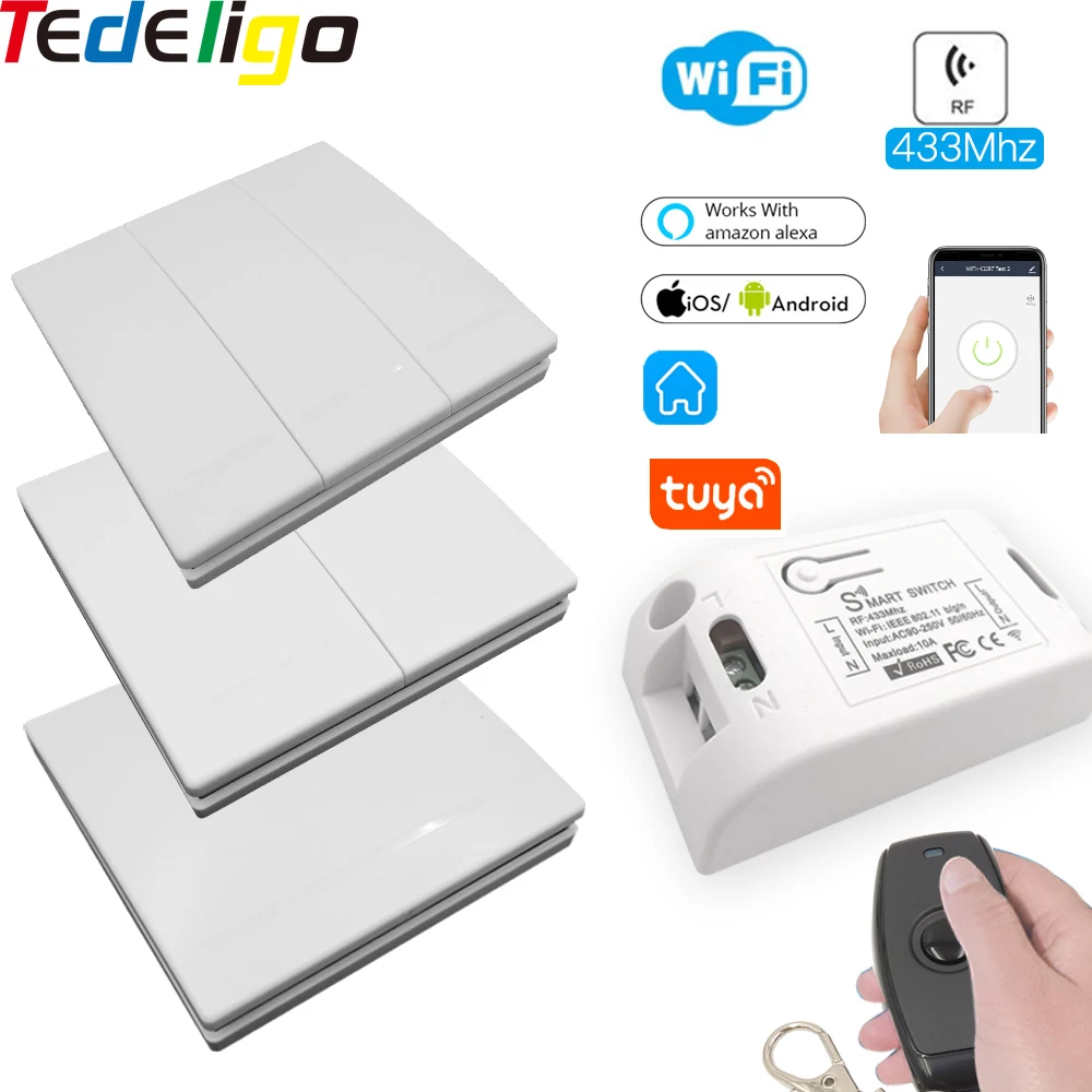 Tuya smart switch wifi контроллер AC 110 В 220 10A светильник кнопочный RF 433 МГц модуль времени