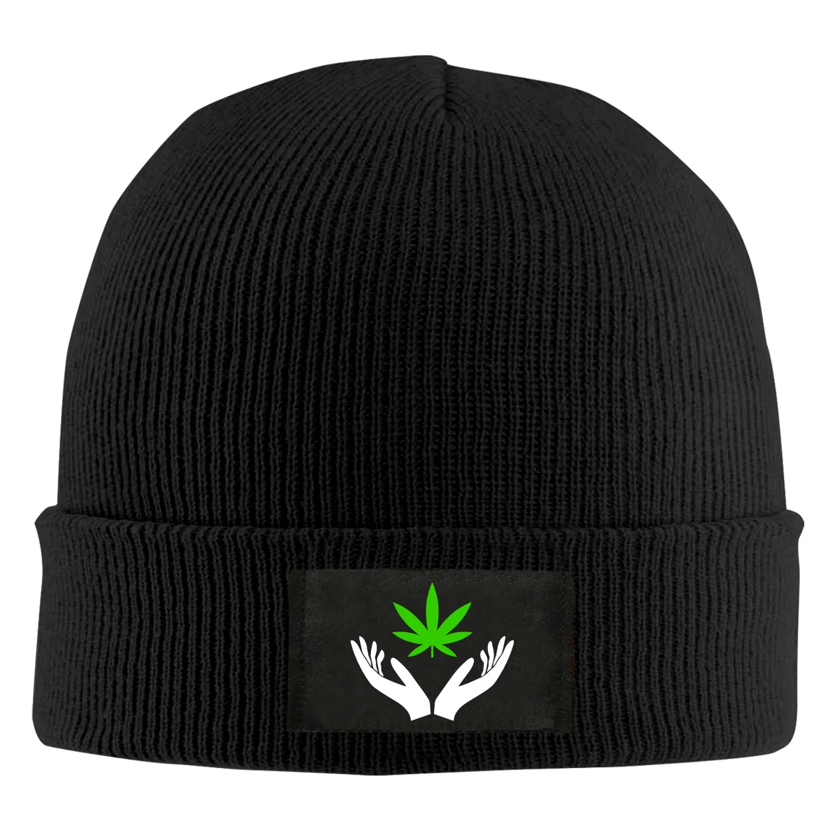 Трава руки держа лист черный Beanie мужской женский зимний теплый для катания на лыжах Череп Кепка вязаная шапка