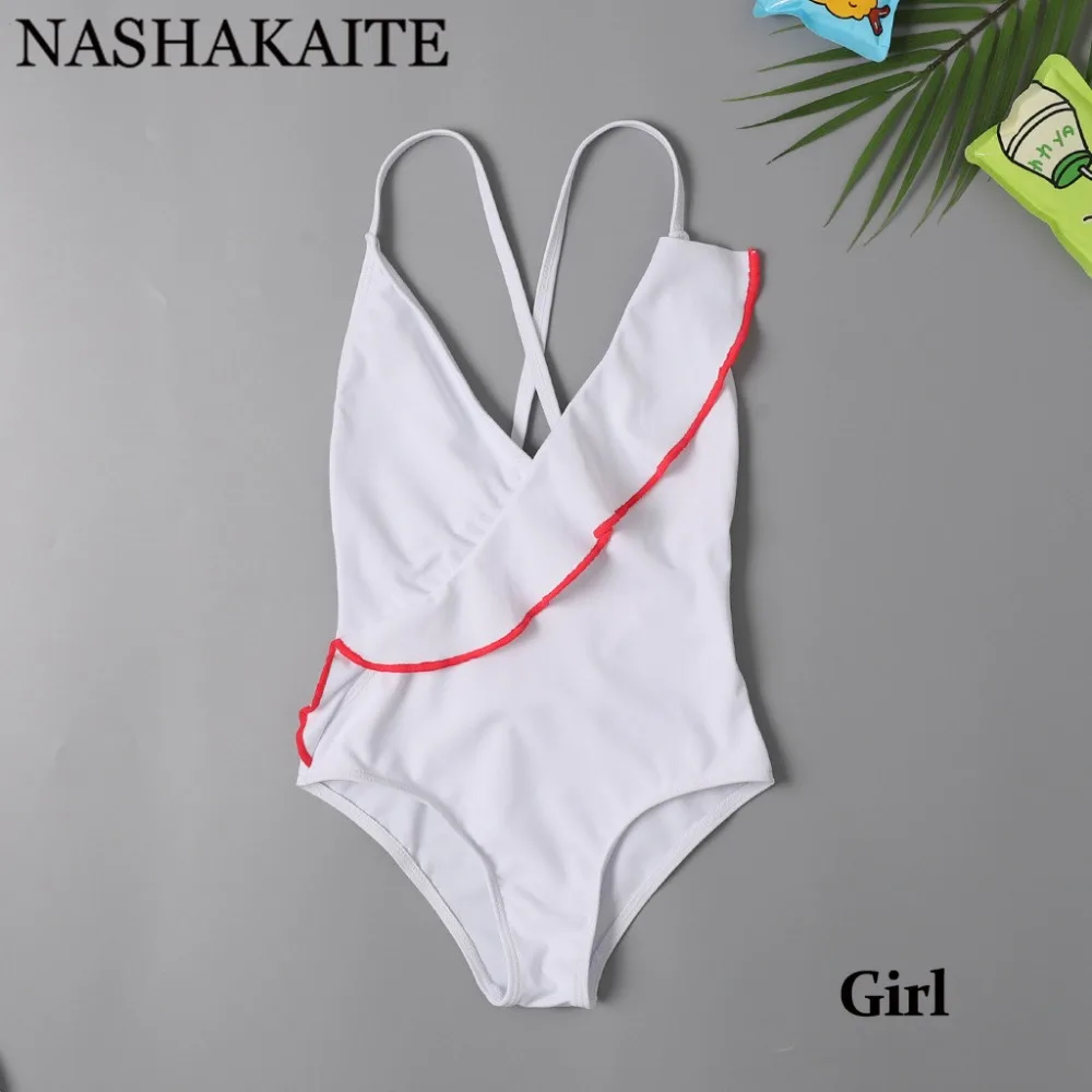 NASHAKAITE «Мама и дочка» купальник со сплошным задником крест-накрест, v-образный вырез, купальник с рюшами Женская пляжная одежда купальники девушки семейный купальник