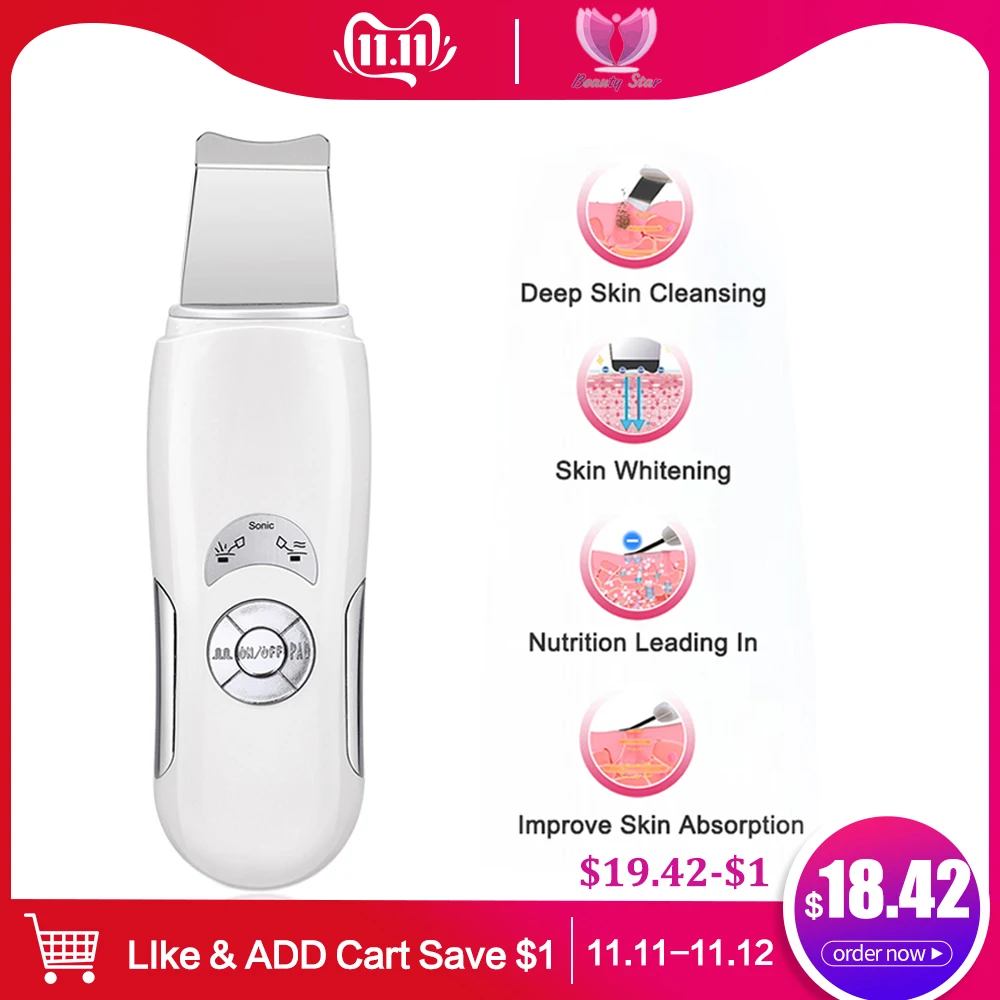 Kaufen Beauty Star Ultraschall Haut Wäscher Gesicht Reiniger Tiefe Gesicht Reinigung Poren Peeling Mitesser Entfernung Ultraschall Haut Wäscher