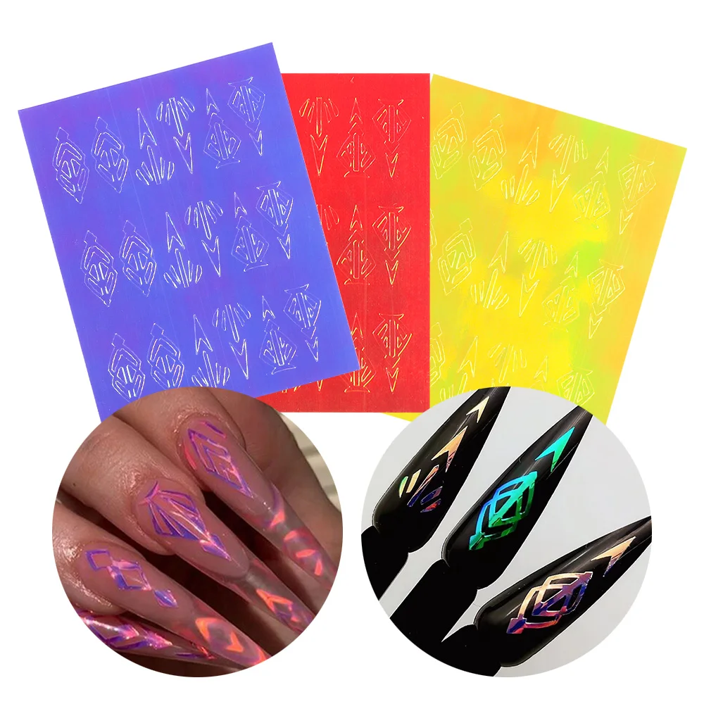 Голографический ромбовидный винил для ногтей трафаретная наклейка украшение 1/13