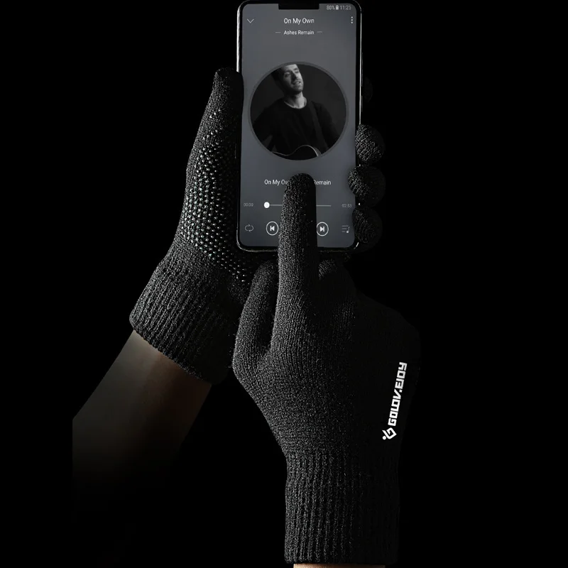Черные вязаные перчатки зимние мужские с сенсорным экраном осень плюс бархат полный палец теплые женские противоскользящие велосипедные пары милые перчатки тренажерный зал