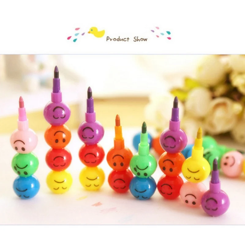 Милые рисунки набор смайлик мелки для лица Детские творческие развивающие игрушки подарок Канцтовары мультфильм 7 цветные карандаши