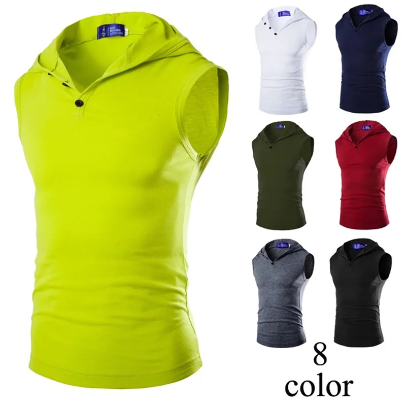 Men's sleeveless Hoodie solid color casual vest tight T-shirt comfortable training clothes | Мужская одежда