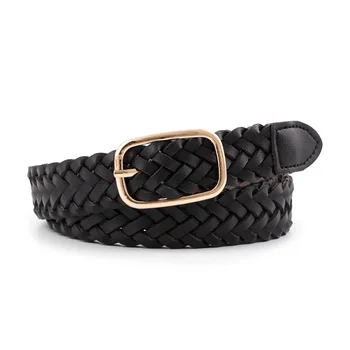 

Women's Jeans Waist Belt Knitted Gold Black White Belt Female Adjustable Vintage Leather Strap Student Dress Feminine