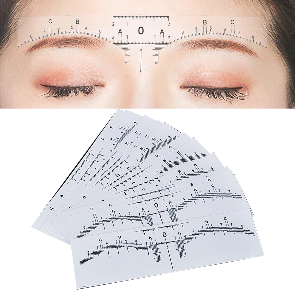 10PC Reusable Semi Permanent Eyebrow Ruler Eye Brow Measure Tool Guide Microblading Calliper Stencil Makeup | Красота и здоровье
