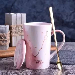 Кружка созвездие чашка Женская керамическая чашка с крышкой Ложка креативная пара чашка рождественские кружки Tazas De ceramic a Creativas - Цвет: Pisces