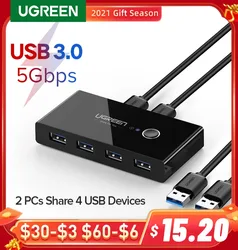 UGREEN – commutateur KVM USB 3.0 2.0, pour Xiaomi Mi Box, clavier, souris, moniteur d'imprimante, 2 pièces, partage de 4 appareils 
