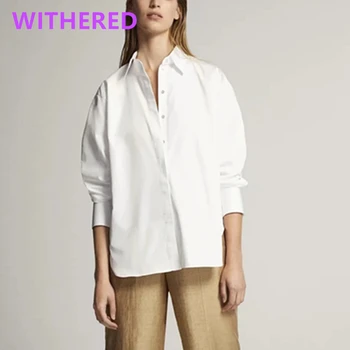 

Withered england office lady simple cotton blouse women blusas mujer de moda 2020 loose shirt womens tops and blouse plus size