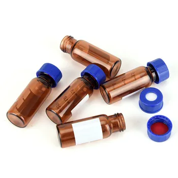 

5Pcs 2ml Brown Plastic Lid Graduated Round Glass Reagent Bottle Blue Screw Cap Screw On Cover Graduation Sample Vials