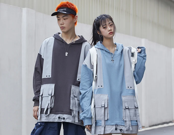 Aelfric Eden Лоскутные Карманы Мужские толстовки с капюшоном Harajuku повседневные хлопковые ленты пуловер уличная хип хоп модные толстовки