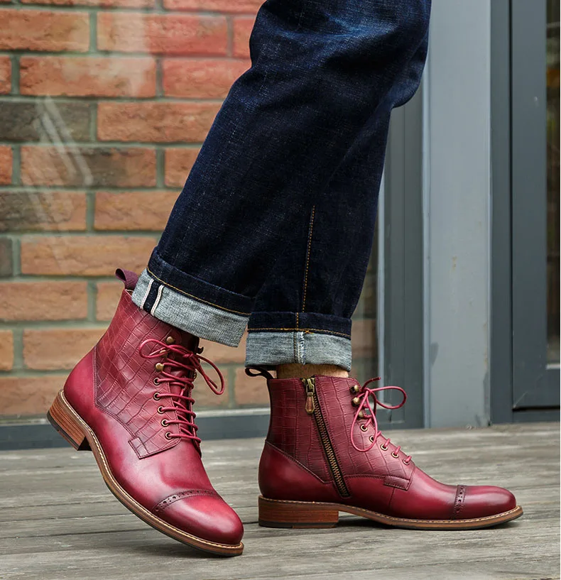QYFCIOUFU/осенние мужские ботинки «Челси»; Роскошные Дизайнерские качественные Тактический пустынный ботинки ручной работы из натуральной кожи - Цвет: Бордовый