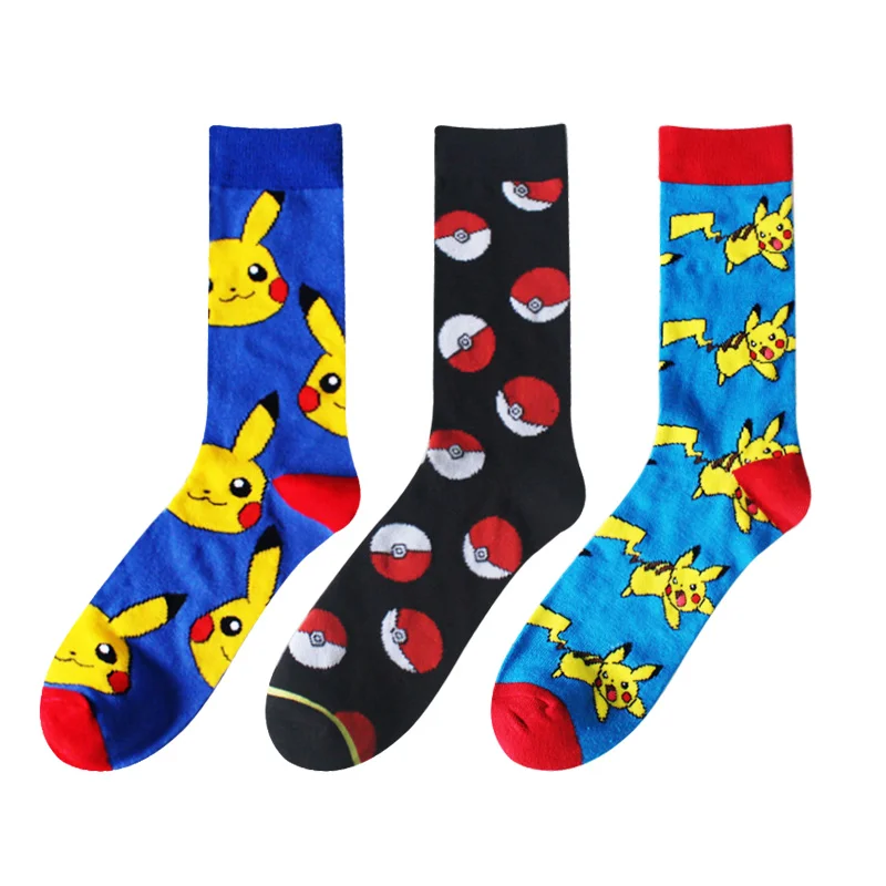 

2020 New Harajuku Japanese Pokemon Ball Socks Cotton Woman Man Cartoon Socks Gifts Pikachu Print Cartoon Prototype Men's Socks