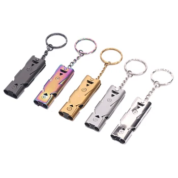 

1pcs Outdoors High Decibel Portable Keychain Whistle Stainless Steel Double Pipe Emergency Survival Whistle Multifunction Tool