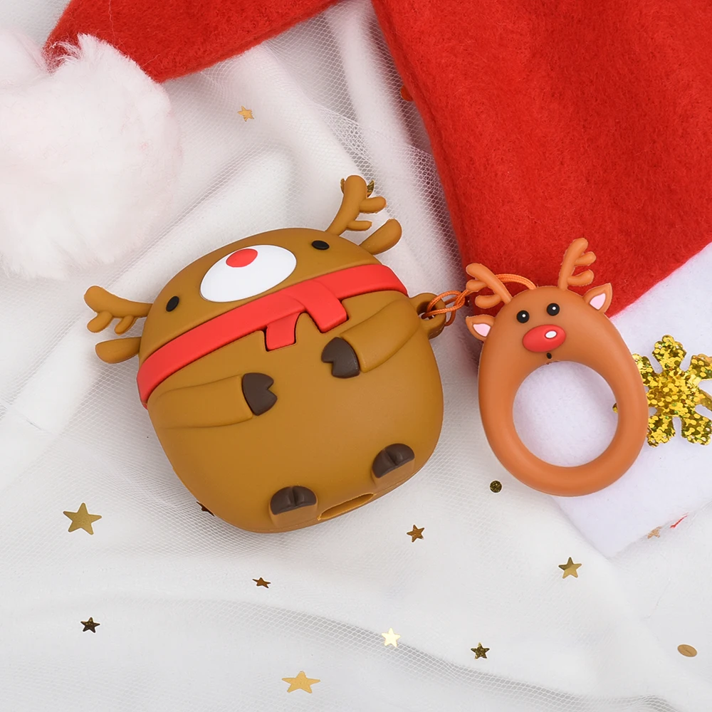 Чехол для Apple AirPods 2 Аксессуары для наушников Мягкий чехол для Apple Air Pods 1 милый мультфильм веселые рождественские елки чехол с крючками - Цвет: Christmas moose