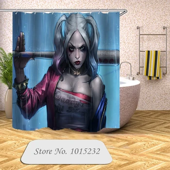 

New Arrival Suicide Squad Harley Quinn 3D Print Shower Curtain Polyester Fabric Bathroom Curtain Waterproof Hook Bath Curtain 01