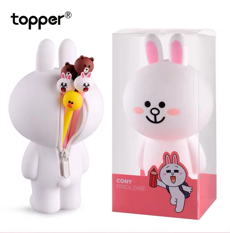 

Creative cute rabbit stationery box Korean cartoon silicone pencil bag children student telescopic pen holder