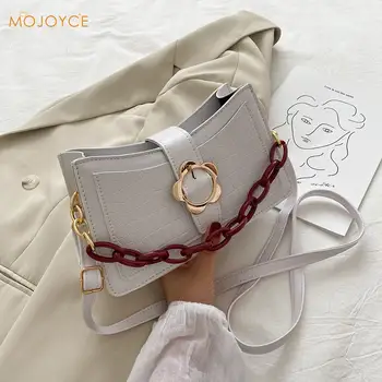 

Fashion Exquisite Shopping Bag Women Solid PU Messenger Bag Alligator Acrylic Chain Elegant Shoulder Handbags